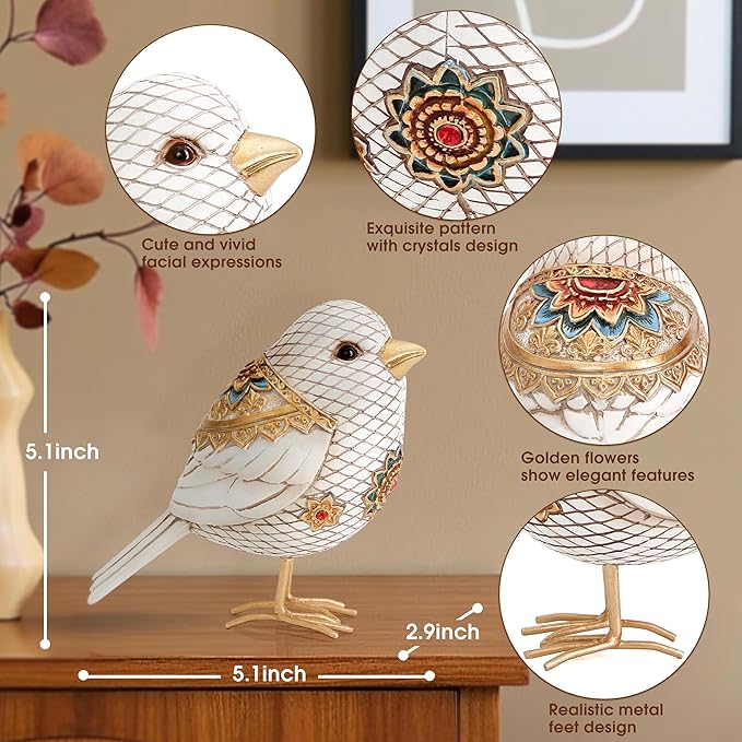 Bird Figuriens for Home Decor Accents,Boho Bird Statue Sculpture for Shelf Decor,Birds Decorations for Home Table Bookshelf Mantels Office,Vintage Animal Decor,Decorative Birds Gifts for Women