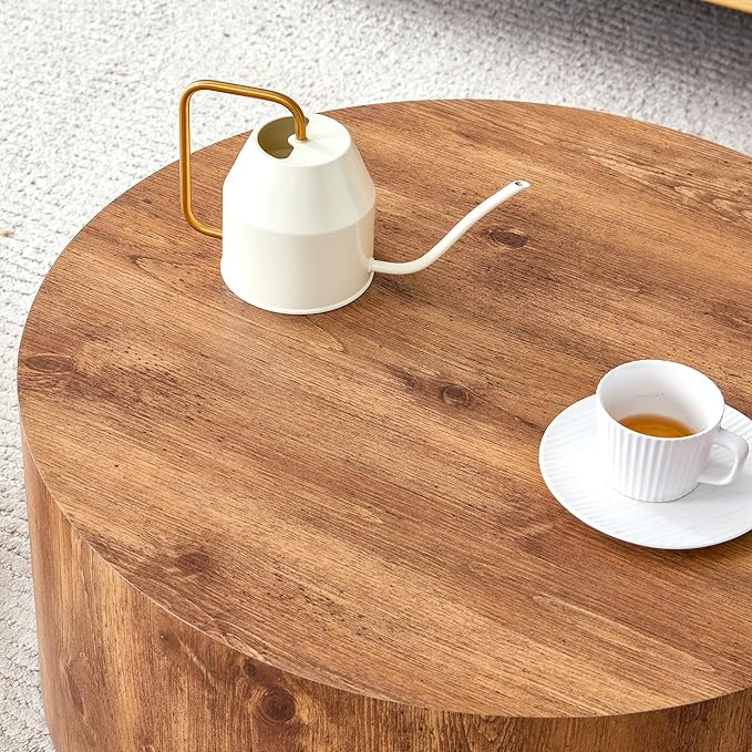 27.5" Round Wood Coffee Table, Modern Coffee Tables in Wood Finish for Living Room, Contemporary No Assembly Circle Wooden Center Cocktail Table for Bedroom, Reception Room