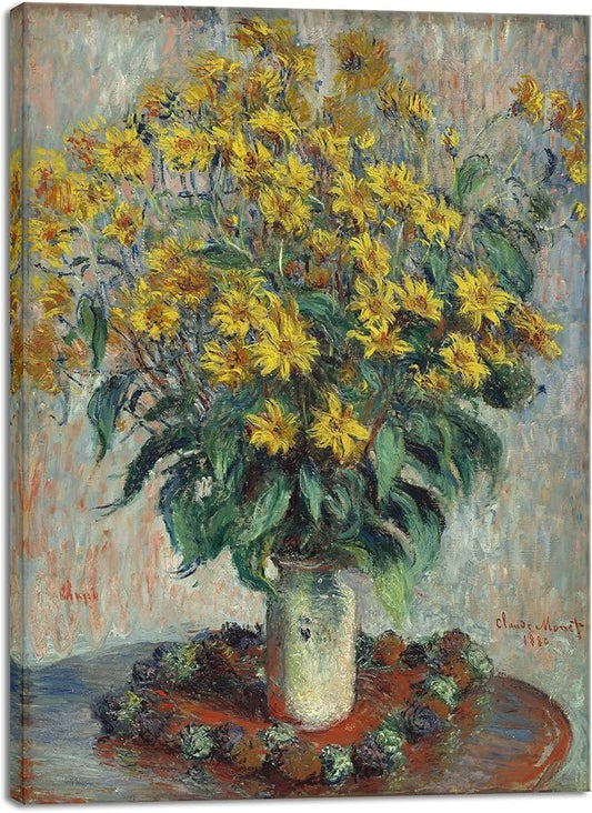Wieco Art Canvas Print Wall Art Jerusalem Artichoke Flowers Still Life Art by Claude Monet Impressionism Art Print for Living Room Bedroom Home Kitchen Decorations
