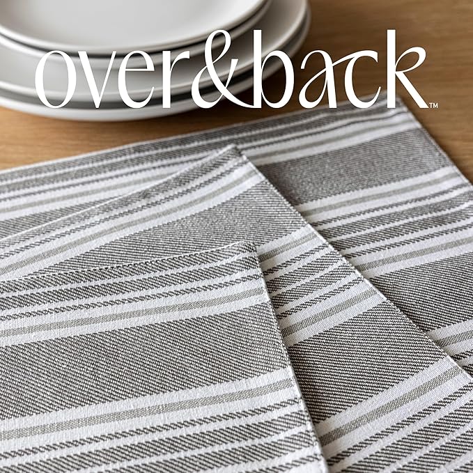 Over&Back Set of 4 Woven Placemats - Colorful Dining Table Mat - 100% Cotton - Machine Washable - Kitchen and Home Decor - Grey - 14" L X 20" W