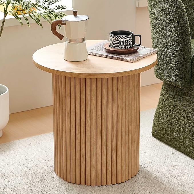 NORDICANA Single Accent Side Table for Living Room, 19.6 Inch Wide 19.6 Inch Tall Oak Color Round End Table for Sofa, Bedroom, Manufactured Wood Top with Oak Veneer
