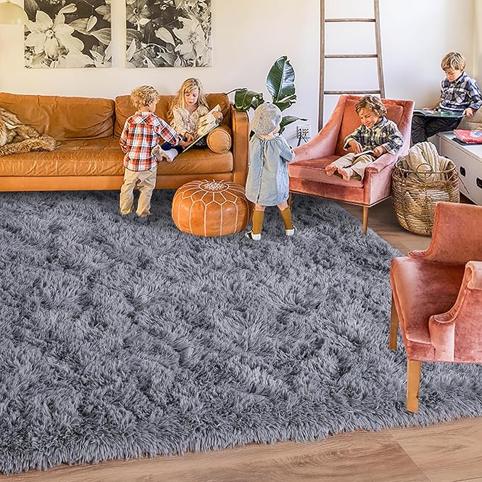 Rugs for Living Room 5x7, Soft Shaggy Modern Shag Area Rug for Bedroom, Upgrade Non-Slip Plush Fluffy Carpet for Kids Boys Girls Room Home Decor Aesthetic, Grey