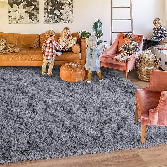 Rugs for Living Room 9x12, Soft Shaggy Modern Shag Area Rug for Bedroom, Upgrade Non-Slip Plush Fluffy Carpet for Kids Boys Girls Room Home Decor Aesthetic, Grey