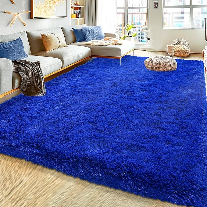 8x10 Large Area Rugs for Living Room, Ultra Fluffy Shag Rug for Bedroom, Modern Plush Soft Carpet for Girls Boys Kids Room Dorm Fuzzy Non Slip Rug for Home Decor Aesthetic, Royal Blue