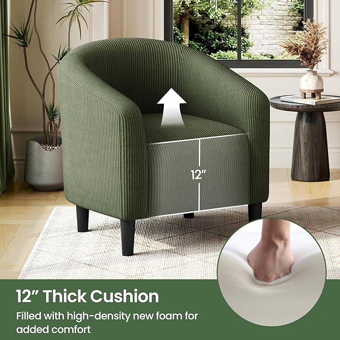 Yaheetech Accent Barrel Chair, Corduroy Fabric Club Chair, Furry Sherpa Elegant Armchair with Cozy Soft Padded, Suitable for Living Room Bedroom Reception Room Office, Dark Green