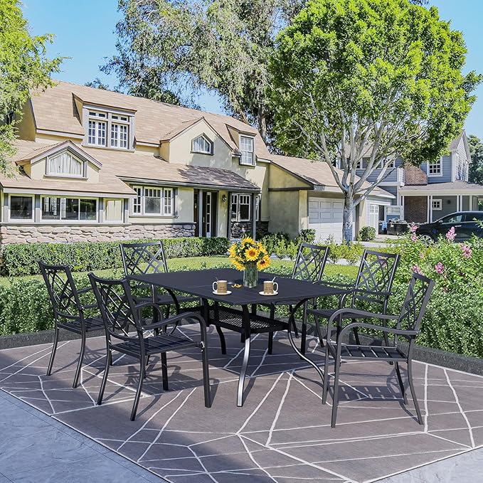 Oakcloud 60"x37" Patio Dining Table, Outdoor Metal Rectangular Table Patio Furniture Classic Black Table with 1.57" Umbrella Hole, for Garden Backyard Poolside Deck