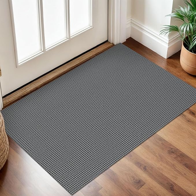IOHOUZE Small Area Rug 2x3 Washable Woven Rugs for Entryway Non Slip Rubber Backed Front Door Rugs Indoor Doormat Throw Rug Floor Carpet for Entrance Kitchen, Dark Grey