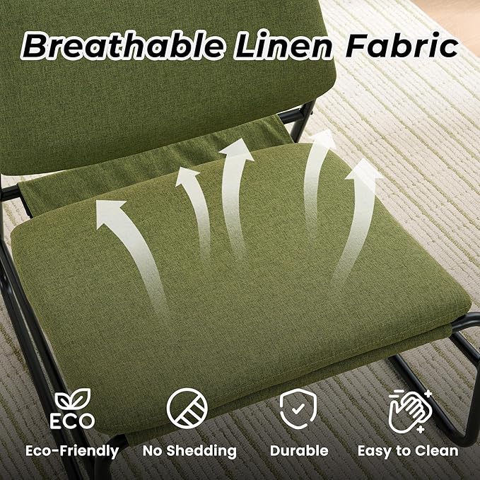 DAICO Modern Accent Chair Comfy Living Room Chair Armless Sling Accent Chairs Upholstered Side Sitting Chairs with Metal Frame for Office Reception Reading Bedroom Waiting Room, Green