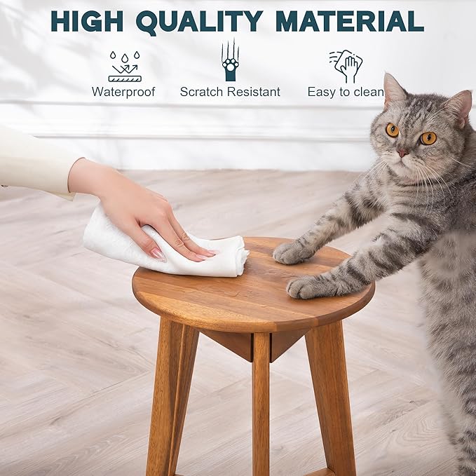 Round Side Table – Solid Acacia Wood End Table for Living Room or Bedroom – Natural Wood Finish, Compact Nightstand or Accent Table for Sofas & Beds (13x16x13 Inches)