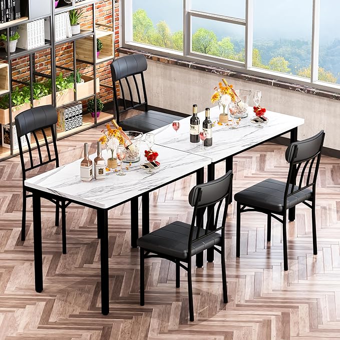 AWQM 3 Piece Dining Table Set for 2, Small Industrial Kitchen Table and 2 Chairs, Breakfast Dining Table Set, Kitchen Table Set for Dining Room, Living Room, Apartment, Small Space, White Black