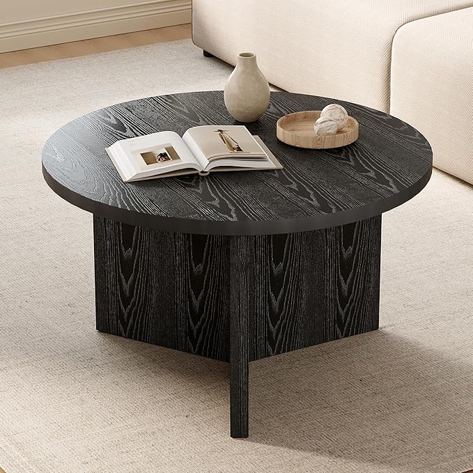 Luoxiao Small Round Coffee Table for Living Room Minimalist Center Table for Small Space Modern End Table with Adjustable Feet Pads Black