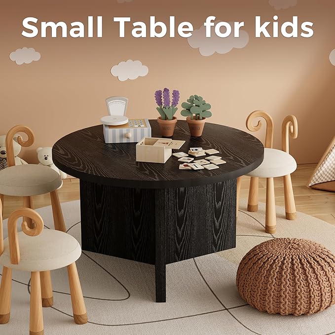 Luoxiao Small Round Coffee Table for Living Room Minimalist Center Table for Small Space Modern End Table with Adjustable Feet Pads Black