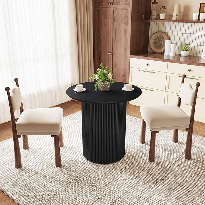 AVZEAR 31.5" Round Dining Table for 2 People, Small Kitchen Dinner Table with Fluted Wood Base, Farmhouse Circle Dining Tables for Home, Kitchen, Dining Room, Living Room (Black)