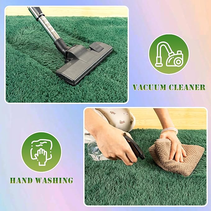 8x10 Large Area Rugs for Living Room, Ultra Fluffy Shag Rug for Bedroom, Modern Plush Soft Carpet for Girls Boys Kids Room Dorm Fuzzy Non Slip Rug for Home Decor Aesthetic, Dark Green