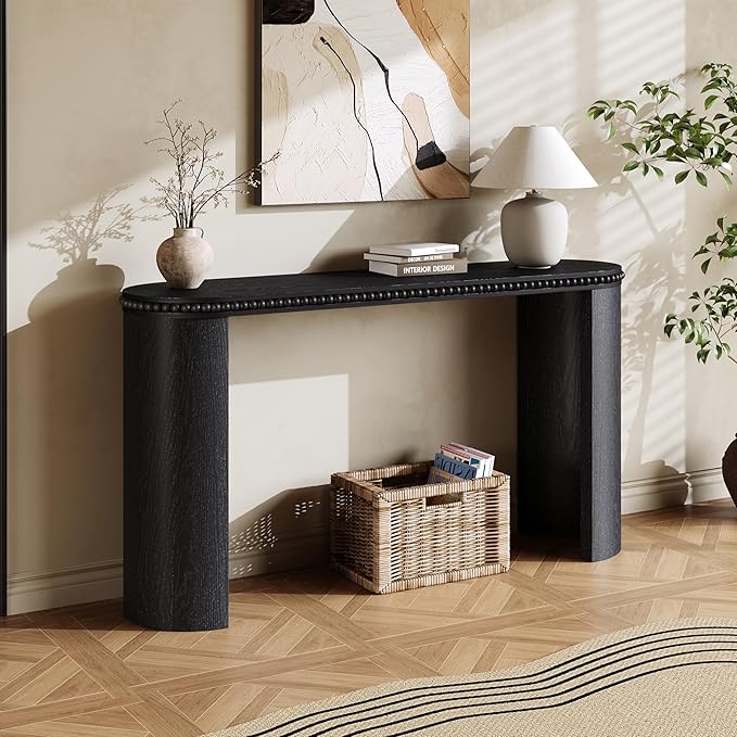 kevinplus 59.8'' Console Table Sofa Table for Entryway, Modern Elegant Design & Reversible Curved Column Leg, Easy Assemble, Black