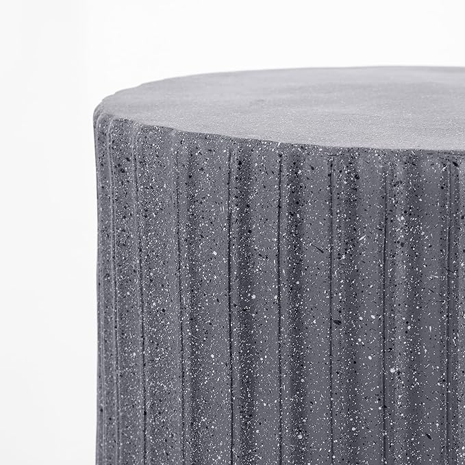 JONATHAN Y TBL1102A Louisa 19" Modern Art Deco Tambour Indoor/Outdoor Accent Table Minimalist, Contemporary, Bohemian, Mid-Century, Patio, Garden Room, Bathroom, Living Room, Gray Terrazzo Finish