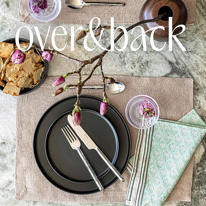 Over&Back Set of 4 Washed 100%-Linen Woven Placemats - Colorful Dining Table Mat - Machine Washable - Kitchen and Home Decor - Taupe