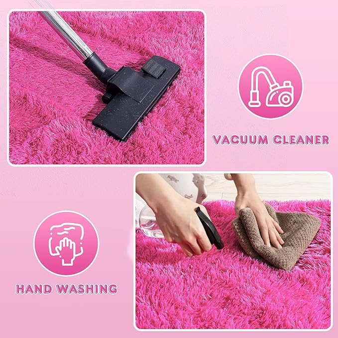 Ultra Fluffy Rug for Living Room Bedroom, 5x7 Fuzzy Large Area Rug for Living Room, Plush Soft Shag Carpet for Girl Boy Kids, Non Slip Rug Modern Indoor Home Decor Aesthetic, Hot Pink