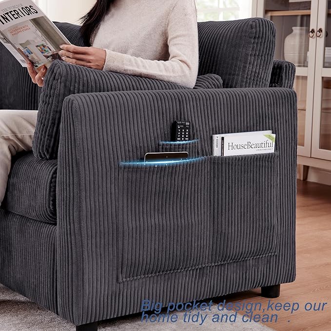 Modern Accent Chair Living Room Chairs in Corduroy Fabric,Reading Chair Sofa Couch for Apartment and Small Spaces. (Grey, Chair)