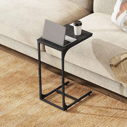 WLIVE C-Shaped End Table Set of 2, Small Couch Side Tables with Metal Frame, Sofa Table TV Tray for Living Room, Bedroom, Black