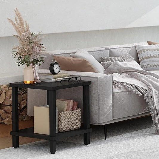 Large End Table Square Side Table Modern Sofa Table 20 Inch Industrial Coffee Table NightStand with 2-Tier Storage Shelf for Living Room Bedroom Black MLBZ06B