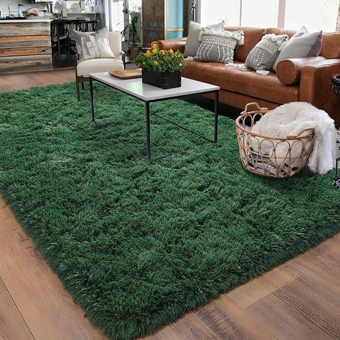 Rugs for Living Room 9x12, Soft Shaggy Modern Shag Area Rug for Bedroom, Upgrade Non-Slip Plush Fluffy Carpet for Kids Boys Girls Room Home Decor Aesthetic, Blackish Green