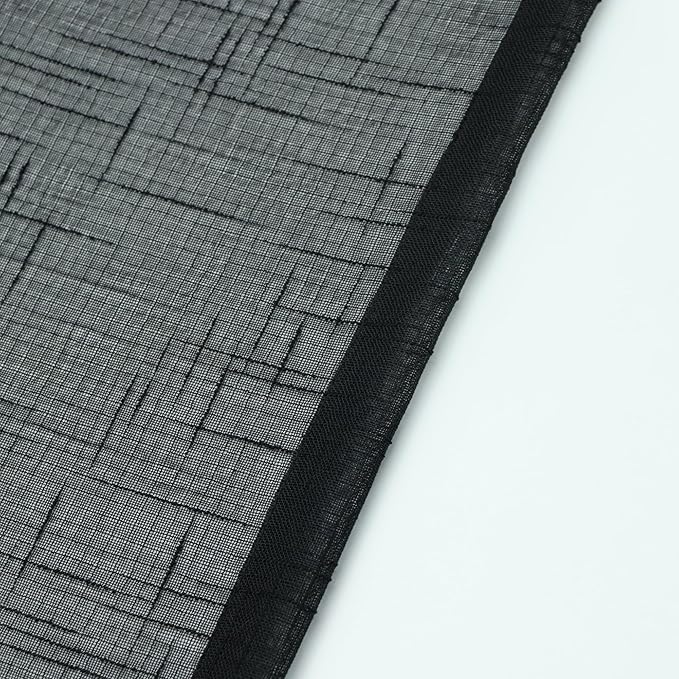 Sheer Curtains Faux Linen Semi Voile Light Filtering Drapes Pair for Bedroom Living Room, Set of 2 Grommet Top Window Curtain Panels (Each 54 x 84 Inch,Black)