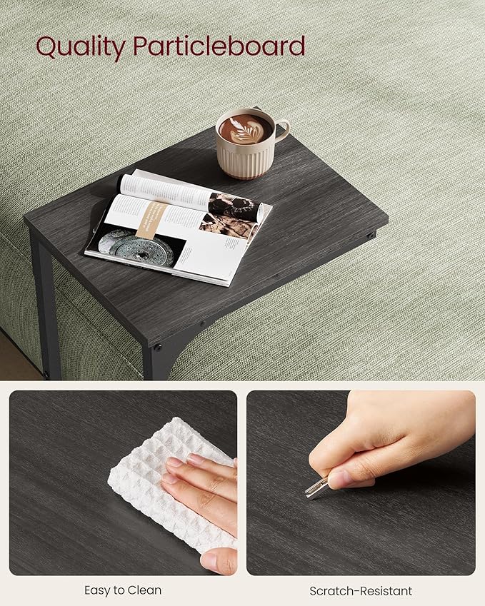 VASAGLE C-Shaped End Table, Small Side Table for Couch, Sofa Table with Metal Frame for Living Room, Bedroom, Bedside, Ebonized Oak and Black