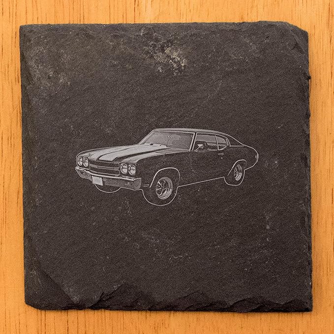 1970 Chevelle SS 454 Coasters: Unleash The Power on Your Coffee Table - Square Slate - Set of 6