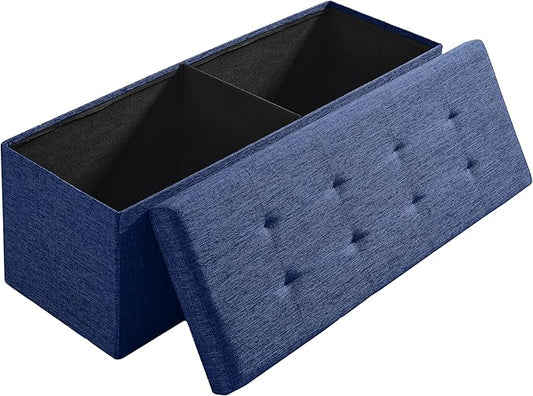 Ornavo Home 43 Inch Folding Storage Ottoman, Long Large Storage Ottoman Chest, Foot Rest Stool, Bedroom Bench - (Navy)