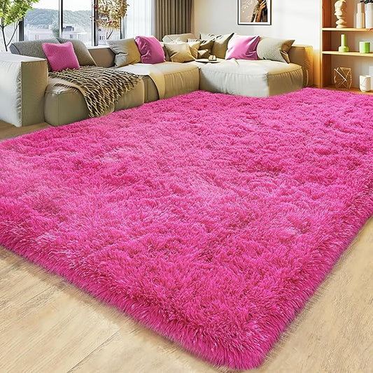 8x10 Large Area Rugs for Living Room, Ultra Fluffy Shag Rug for Bedroom, Modern Plush Soft Carpet for Girls Boys Kids Room Dorm Fuzzy Non Slip Rug for Home Decor Aesthetic, Hot Pink