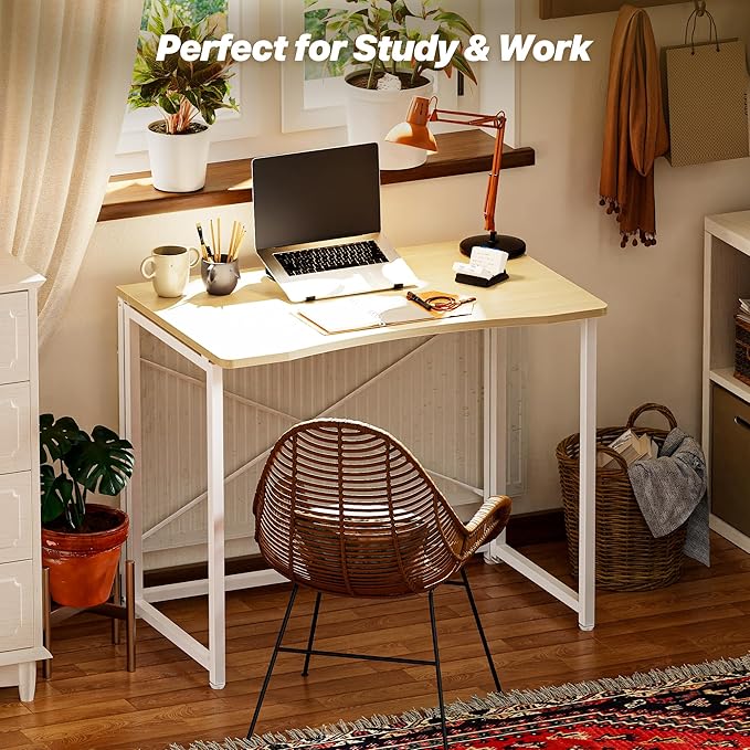 Huuger Folding Desk for Small Spaces, 31.5 Inch Foldable Computer Table, for Home Office, Study, Bedroom, Dorm, Space Saving, Small Writing Work Office Computer Desk, Easy to Fold, Oak