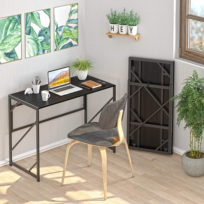 Elephance Folding Desk Writing Computer Desk for Home Office, No-Assembly Study Office Desk Foldable Table for Small Spaces