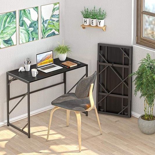 Elephance Folding Desk Writing Computer Desk for Home Office, No-Assembly Study Office Desk Foldable Table for Small Spaces