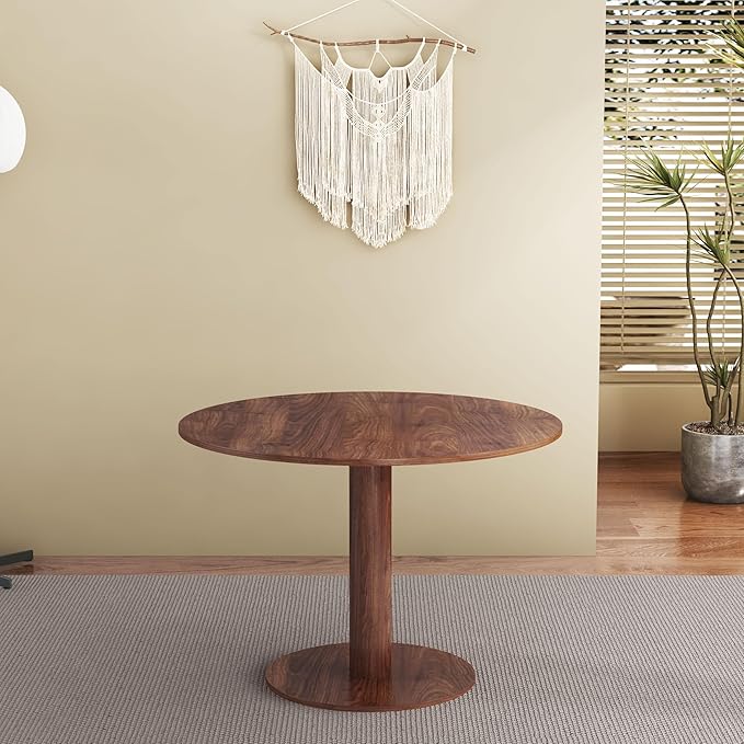 Round Dining Table, Circle Dining Table for 4-6 42 in, Modern Farmhouse Dinner Table Breakfast Tulip Table, for Kitchen/Small Space/Little Nook - Walnut