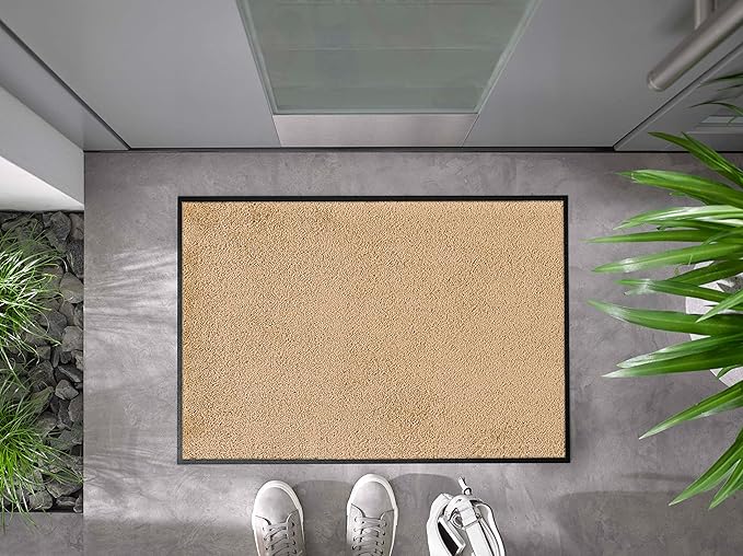 Wash and Dry Monontone Rug, Sahara Tan Non-Slip Washable Doormat 24x35 in (Medium)