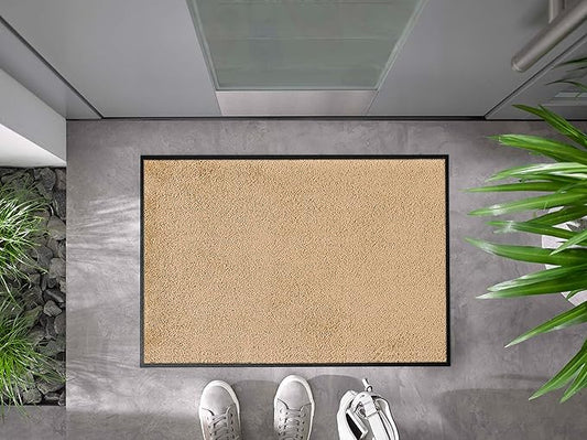 Wash and Dry Monontone Rug, Sahara Tan Non-Slip Washable Doormat 24x35 in (Medium)