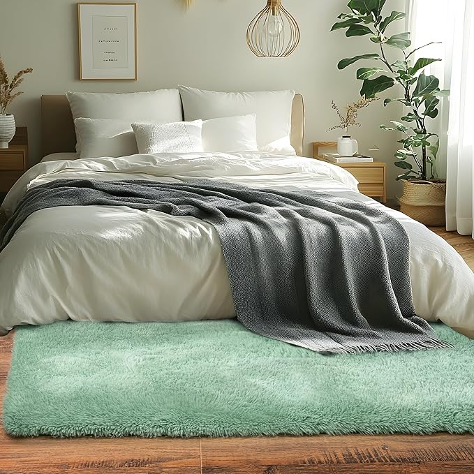 Runner Rugs for Bedroom 2x6 Rug Runners for Hallways Non Slip Soft Shag Bedside Rug, Fluffy Area Rug Throw Rugs for Living Room, Floor Carpet Runner for Nursery Kids Dorm, Mint Green