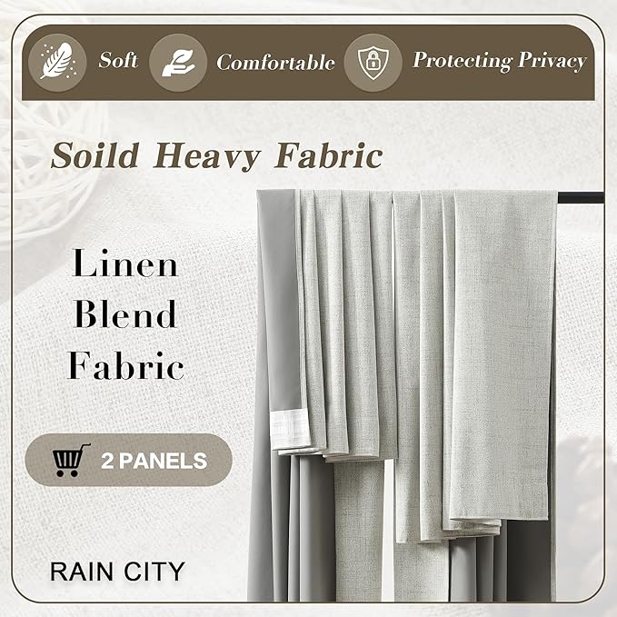 140 Inch Long Blackout Curtains Panels Set,Linen Textured Custom Extra Long Luxury Noise Reducing Curtains for Large Window Pocket Back Tab Pleat Heading Tape with Hooks 50W x 140L,Natural