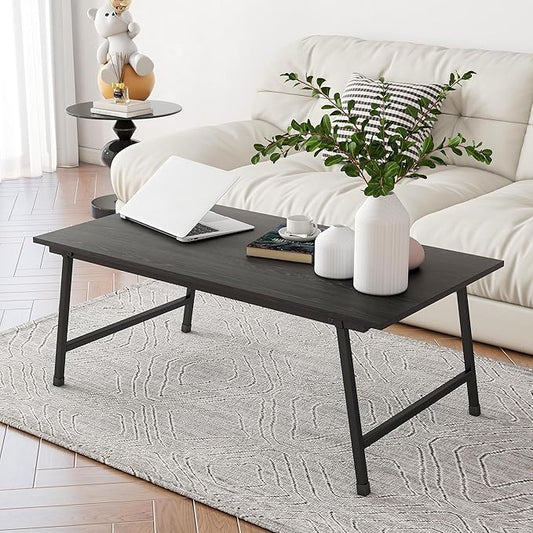 Black Coffee Table Foldable,Center Tables Modern Style, Industrial Wood Tabletop and Metal Frame, Accent Furniture for Home Office, Living Room,End Table,Tea Table, No Assembly