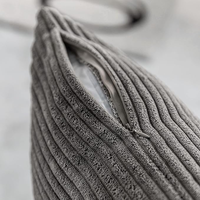 Home Brilliant Throw Pillow Covers 26x26 Euro Sham Covers Super Soft Striped Corduroy Decorative for Couch Bench Sofa Bedroom Patio Furniture, Set of 2, 26 x 26 inch, Ash Grey