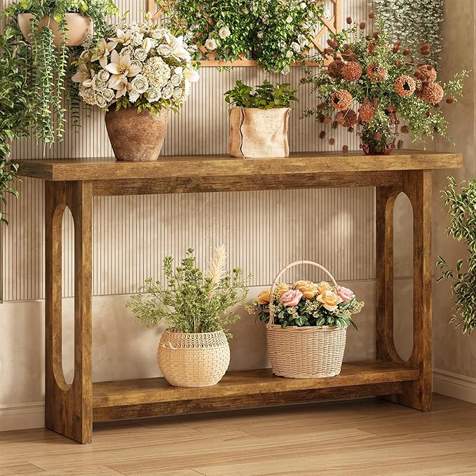 Farmhouse Console Table, 55inch Wood Vintage Console Table Narrow Sofa Tables Hallway Tables for Entryway, Living Room, Foyer