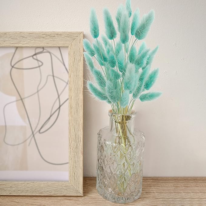 120 Pcs Bunny Tails Dried Flowers, 17’’ Dried Lagurus Ovatus, Dried Foxtail Grass for Flower Arrangements Wedding Centerpieces Home Boho Baby Shower Party Decorations (Teal Blue)