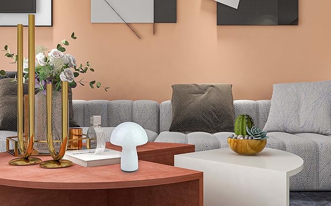 Dimmable Mushroom lamp,Glass Mushroom Bedside Table Lamp Translucent Vintage Style Striped Small Nightstand Desk lamp Swirl Light for Home Decor, Dining, Living, Bedroom, Gift.（Stripe White）