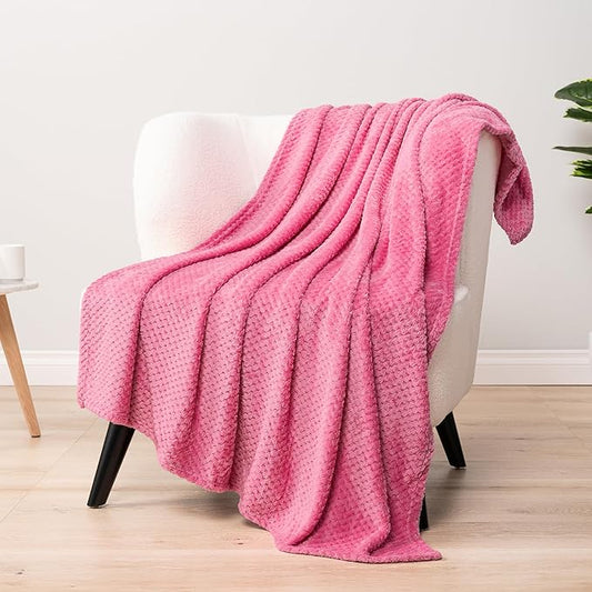 PAVILIA Hot Pink Throw Blanket for Couch Bed, Soft Fleece Throws for Sofa Chair, Fuzzy Waffle Textured Blanket, Cozy Warm Lightweight All Season Blanket Throw, 50x60