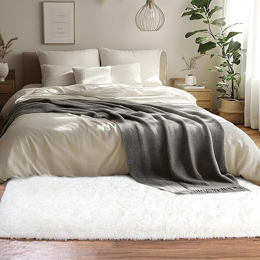 Runner Rugs for Bedroom 2x6 Rug Runners for Hallways Non Slip Soft Shag Bedside Rug, Fluffy Area Rug Throw Rugs for Living Room, Floor Carpet Runner for Nursery Kids Dorm, Cream White