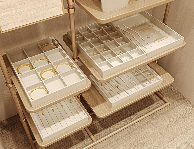 7-Slot Linen Jewelry Display Tray – Elegant Organizer for Rings, Earrings, Studs | Compact Storage & Decorative Showcase for Jewelry Accessories (Beige)