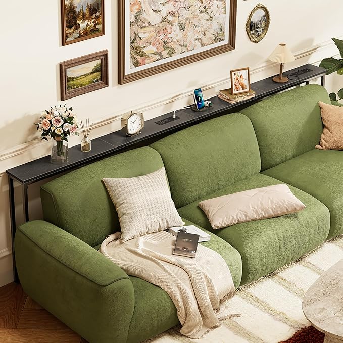 SUPERJARE 102.4 Inch Sofa Table with Power Outlets and USB-C Port, 5.9 Inch Narrow Console Tables, Entryway Hallway Couch Tables with Storage, Behind Sofa, Small Spaces, Living Room, Black