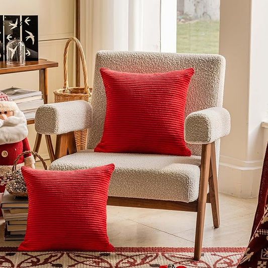 Home Brilliant Red Pillow Covers Decorative Throw Pillow Covers for Christmas Couch Bench Set of 2 Striped Corduroy Accent Pillow Covers, 40x40cm, 16 x 16 Inch, Red