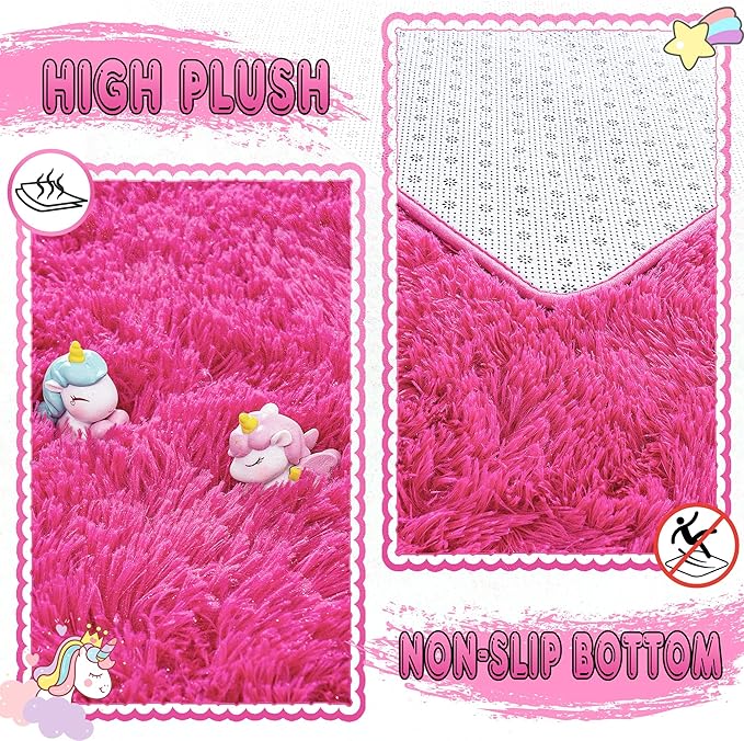 Ultra Fluffy Rug for Living Room Bedroom, 5x7 Fuzzy Large Area Rug for Living Room, Plush Soft Shag Carpet for Girl Boy Kids, Non Slip Rug Modern Indoor Home Decor Aesthetic, Hot Pink